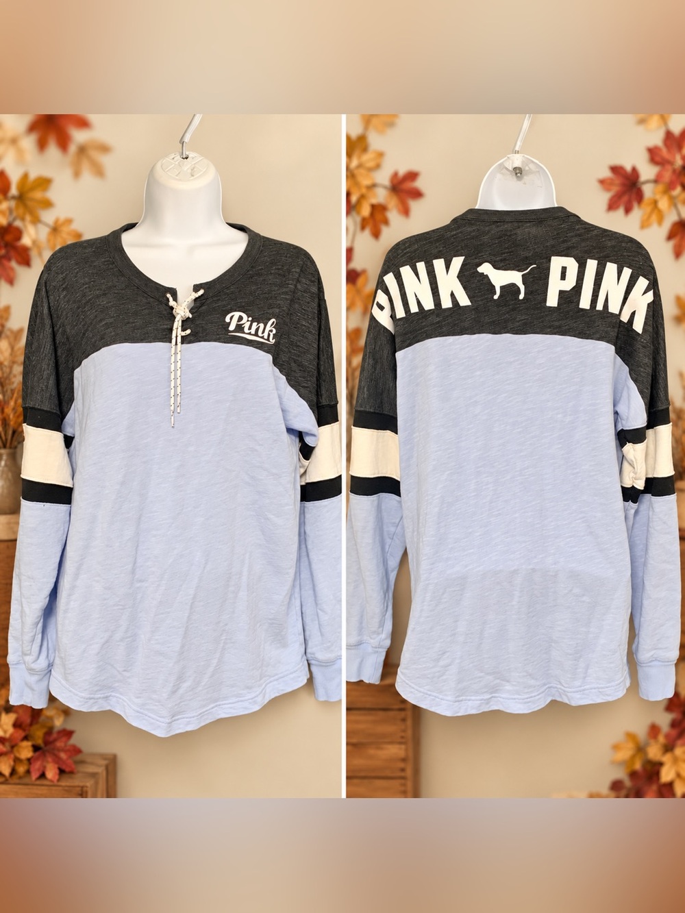 PINK Victoria’s Secret Lace-Up Colorblock Long-Sleeve Top | XS | NWOT
